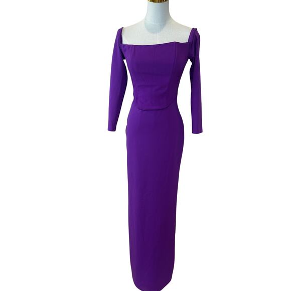 Solace London Purple Column Gown Size 2 Off Shoulder Slimming Formal Corset $575 - Picture 11 of 15